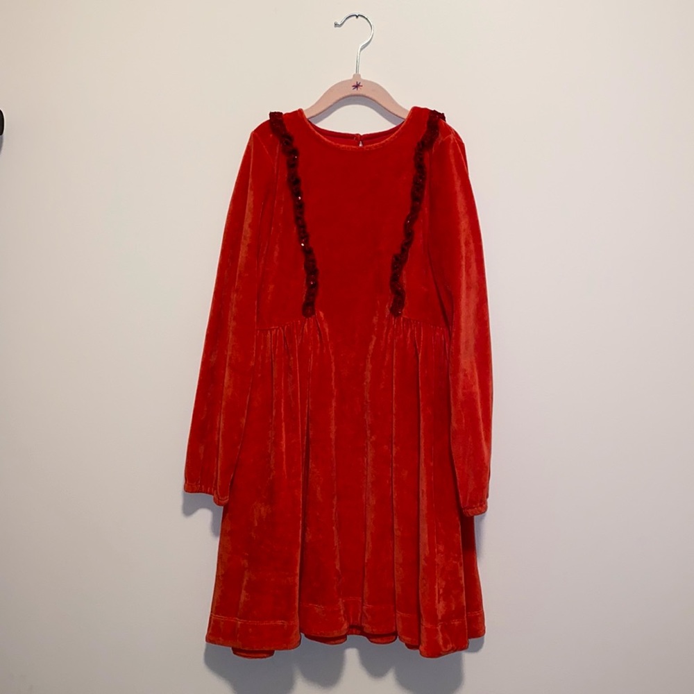 Mini Boden red velvet dress size 8-9.